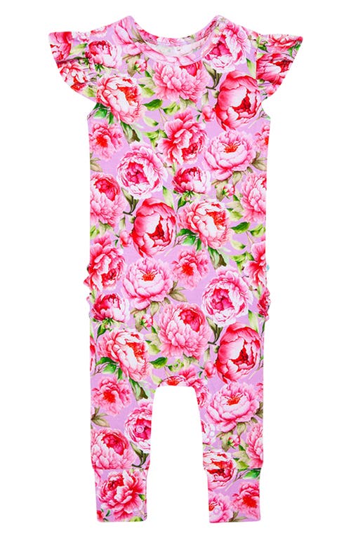 Posh Peanut Francoise Peony Print Ruffle Romper In Pink
