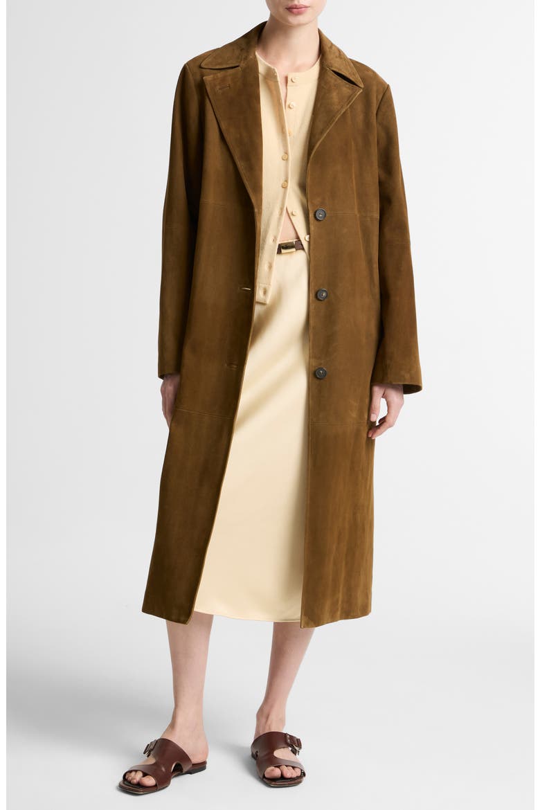 Long Suede Coat, Main, color, WOOD MOSS