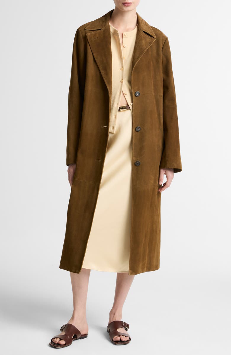 Vince Long Suede Coat, Main, color, Wood Moss