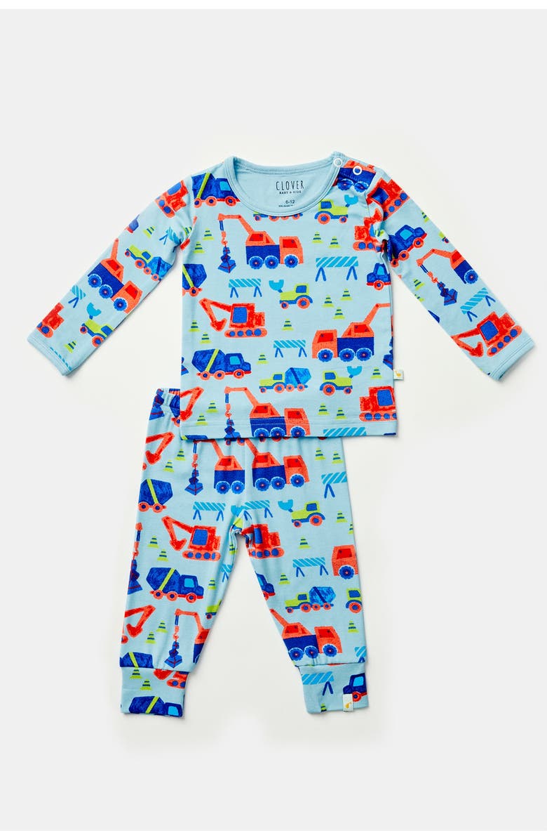 Clover Baby & Kids Long Sleeve Pajama Set - Construction Blue, Alternate, color, Construction Blue