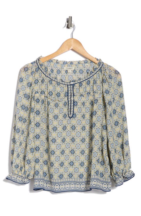 Floral Three-Quarter Bubble Sleeve Top