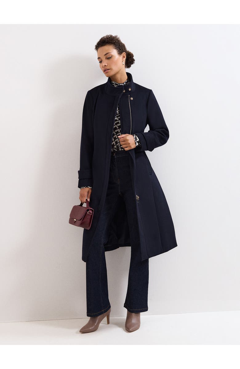 Phase Eight Belted Funnel Collar Coat, Alternate, color, Navy