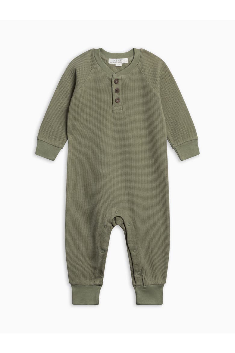 Crosby Waffle Knit Henley Romper, Main, color, Fern