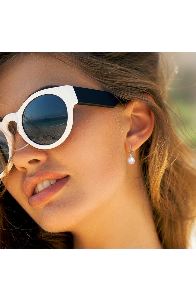 Julianna B. Pearl & Diamond Link Huggie Earrings 14k, Alternate, color, White Gold