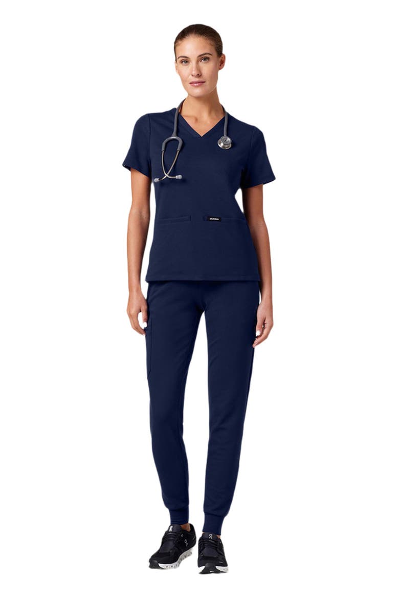 Cesi Women's 2-Pocket Slim Knit V-Neck Scrub Top, Alternate, color, Midnight Navy