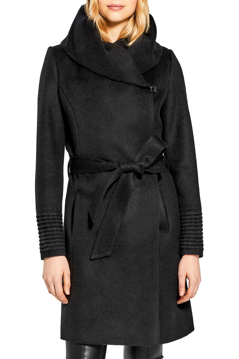 Hooded Alpaca & Wool Wrap Coat, Main, color, BLACK