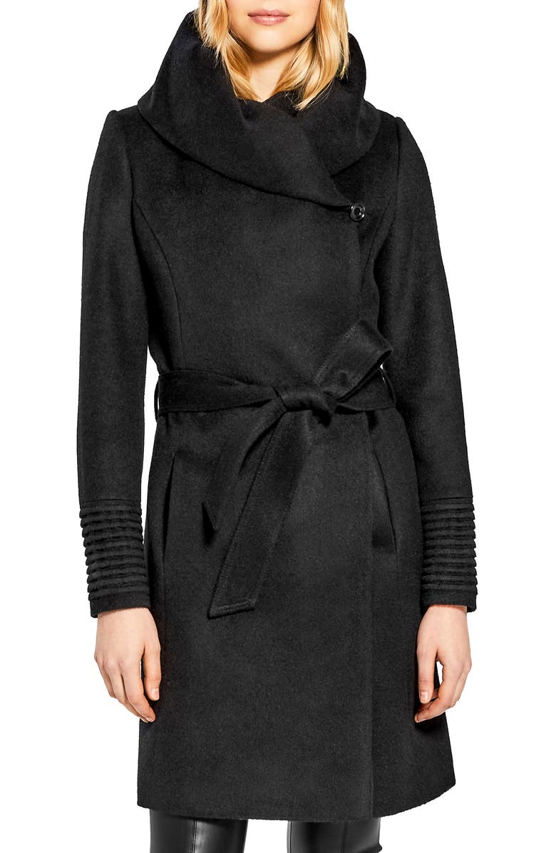 SENTALER Hooded Alpaca & Wool Wrap Coat, Main, color, Black