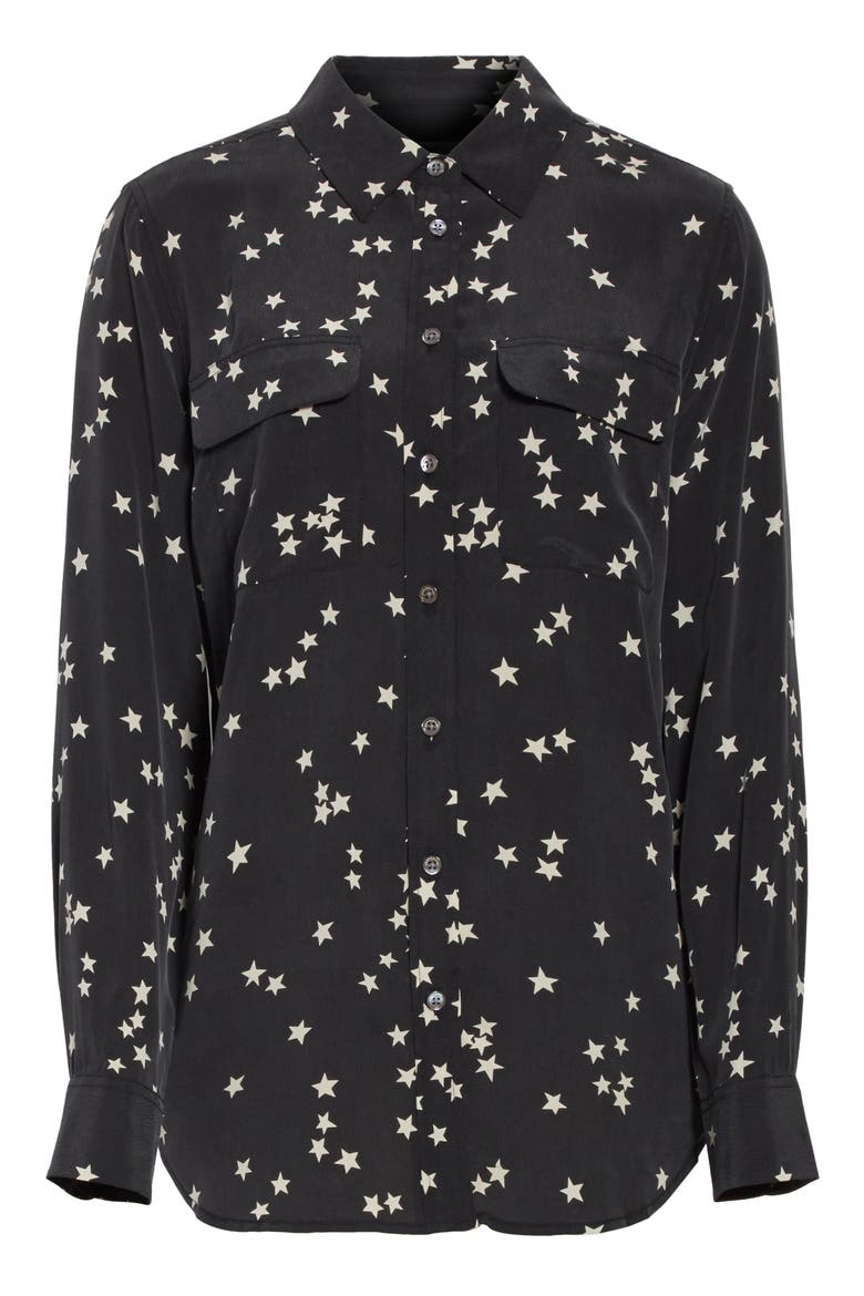'Starry Night' Silk Shirt, Alternate, color, BLACK