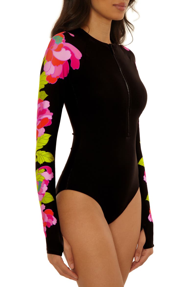 Bougainvillea Long Sleeve UPF 20+ One-Piece Rashguard Swimsuit, Alternate, color, MULTI