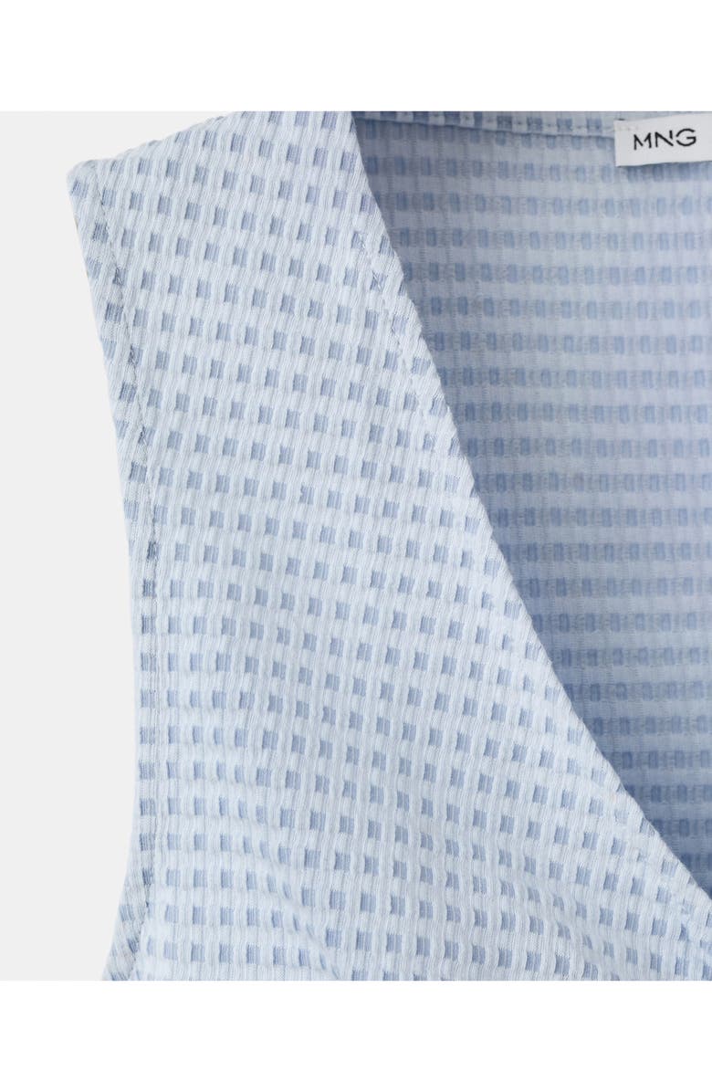 MANGO Micro Check Ruched Cotton Blend Top, Alternate, color, Sky Blue