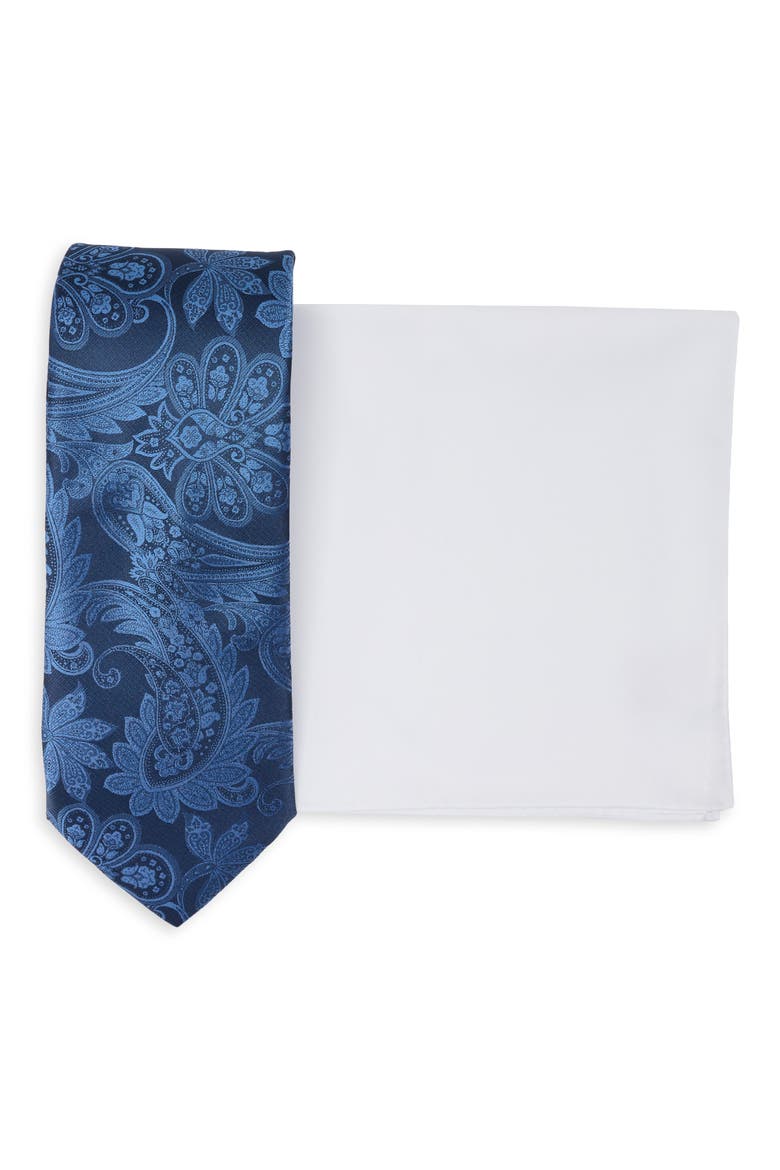 Paisley Tie & Pocket Square Set, Alternate, color, BLUE