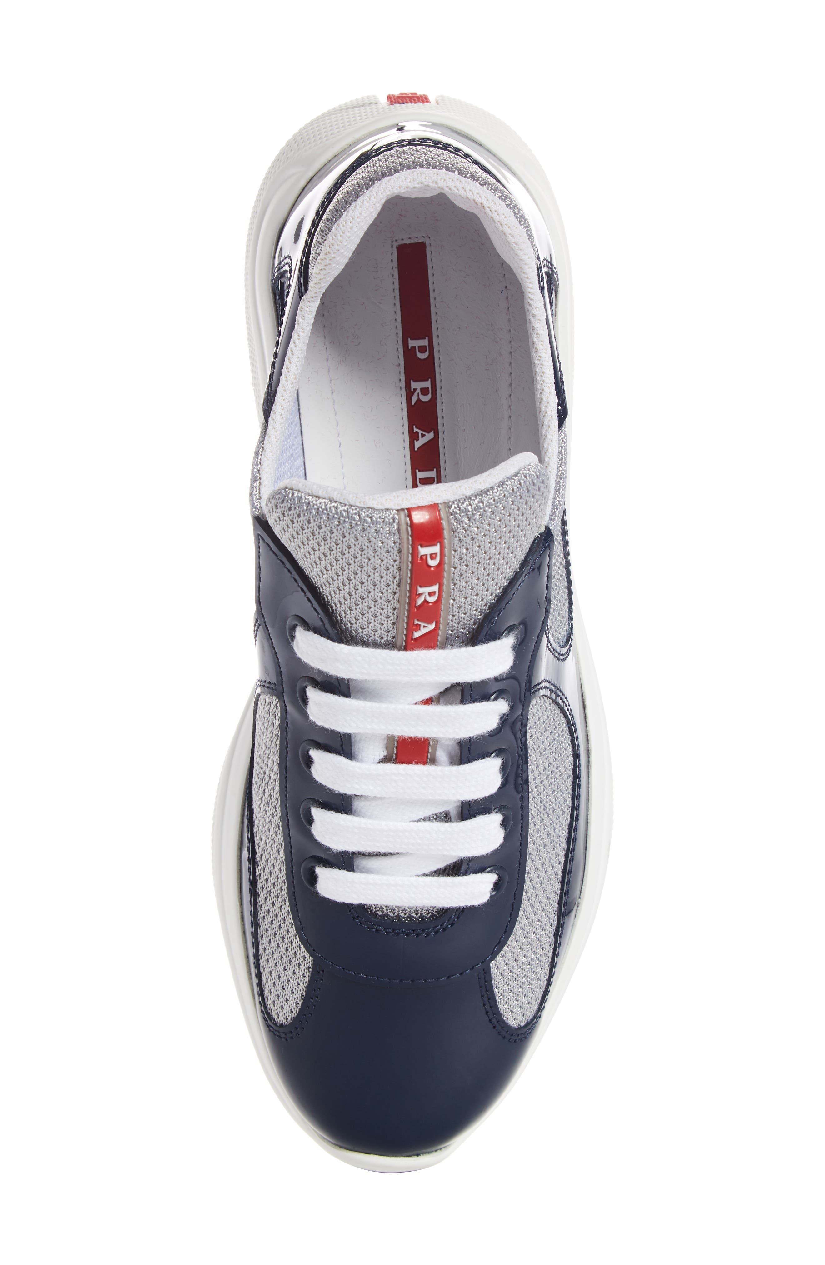 Prada Logo Low Top Sneaker, Alternate, color, Royal Patent