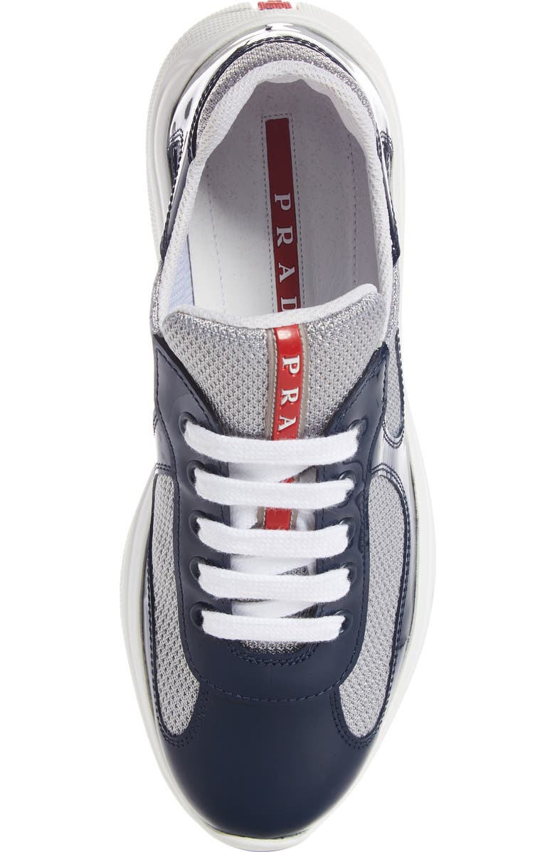 Prada Logo Low Top Sneaker, Alternate, color, Royal Patent