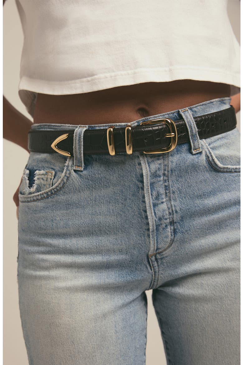 The Jordan Croc Embossed Leather Belt, Alternate, color, DK. BROWN/GOLD