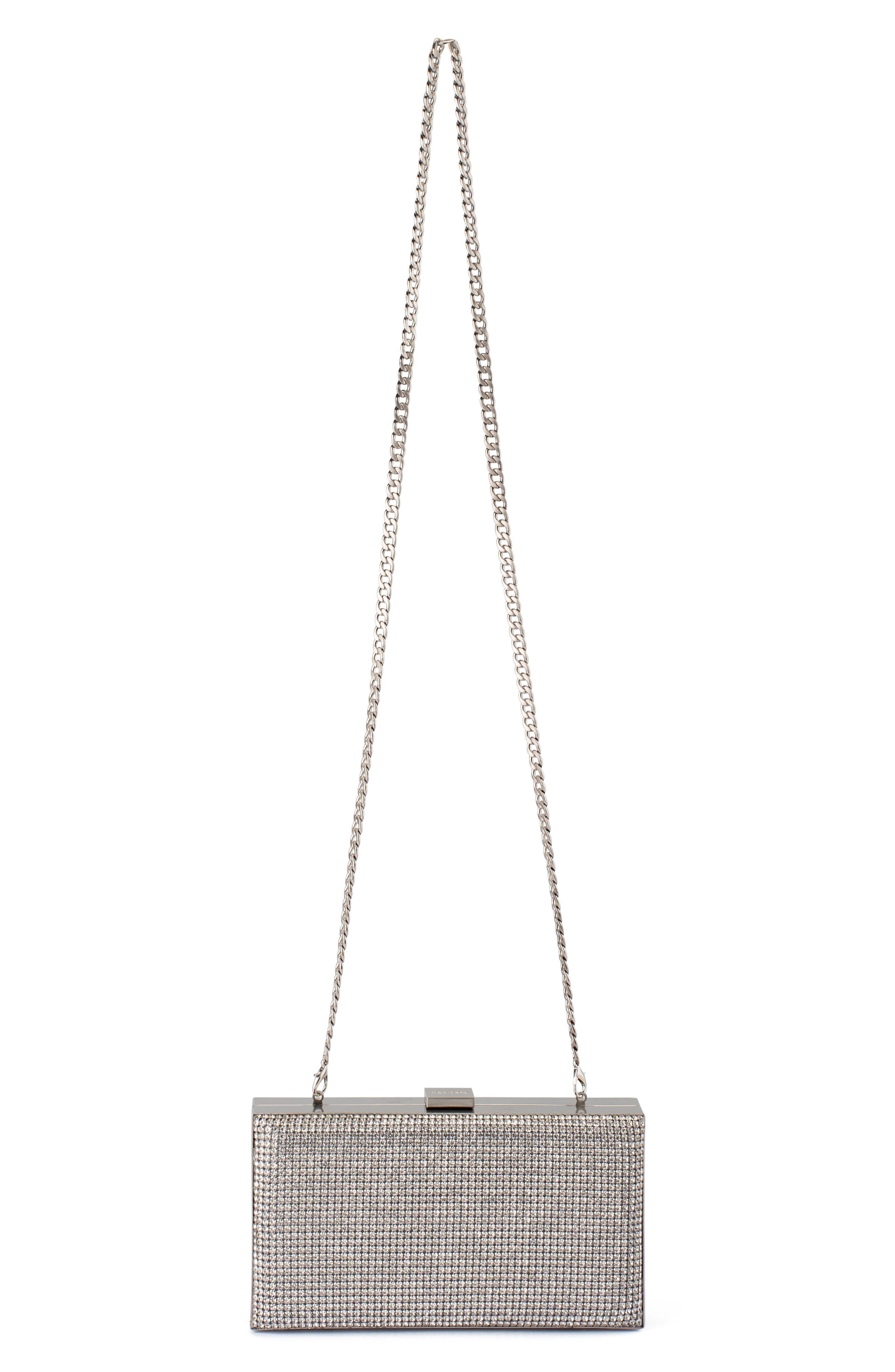 Olga Berg Stef Crystal Box Frame Clutch, Alternate, color, Silver
