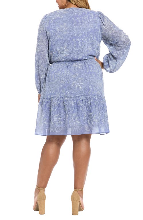 London Times Floral Embroidered Long Sleeve Dress In Blue