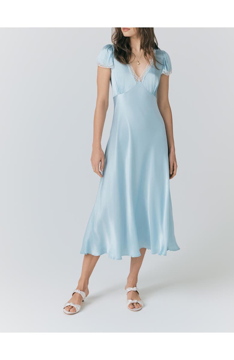 Ghost London Lillie Lace Trim Satin Dress, Alternate, color, Light Blue