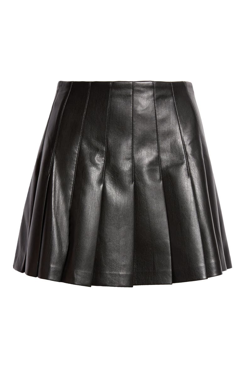 Carter Pleated Faux Leather Miniskirt, Alternate, color, BLACK