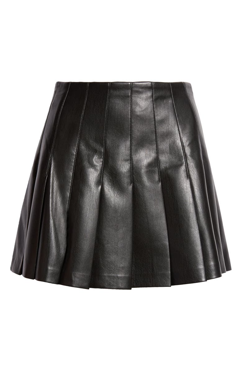 Alice + Olivia Carter Pleated Faux Leather Miniskirt, Alternate, color, 