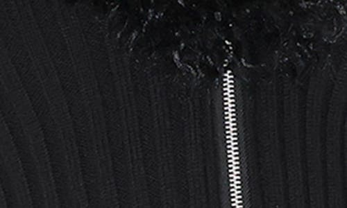 Tiger Mist Brisa Faux Fur Collar Rib Jacket In Black