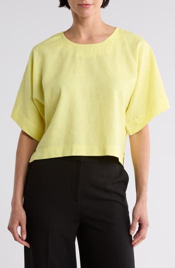 Boxy Short Sleeve Linen Blend Top