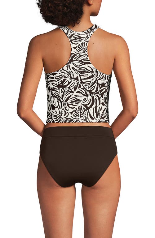 Lands' End Chlorine Resistant High Neck Racerback Midkini Swimsuit Top In Brown
