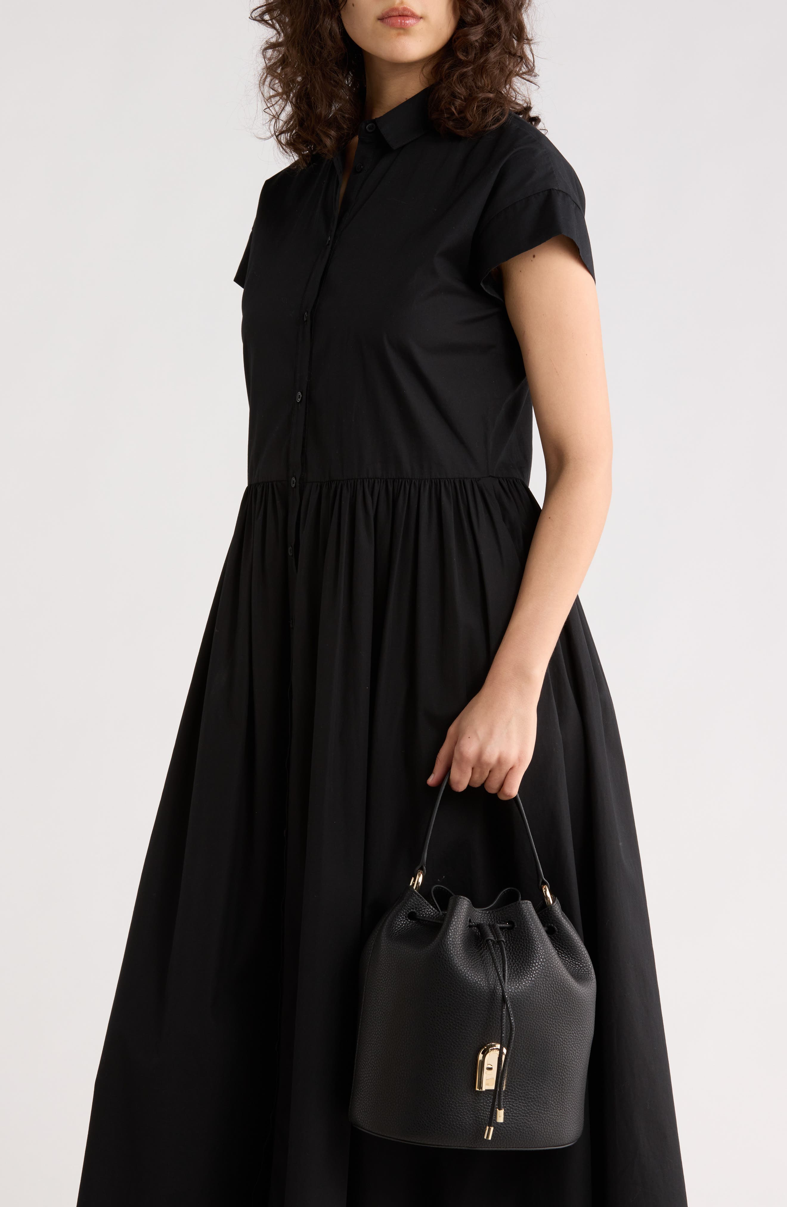 Furla Gardenia Drawstring Bucket Bag, Alternate, color, Nero Toni Ghiaccio