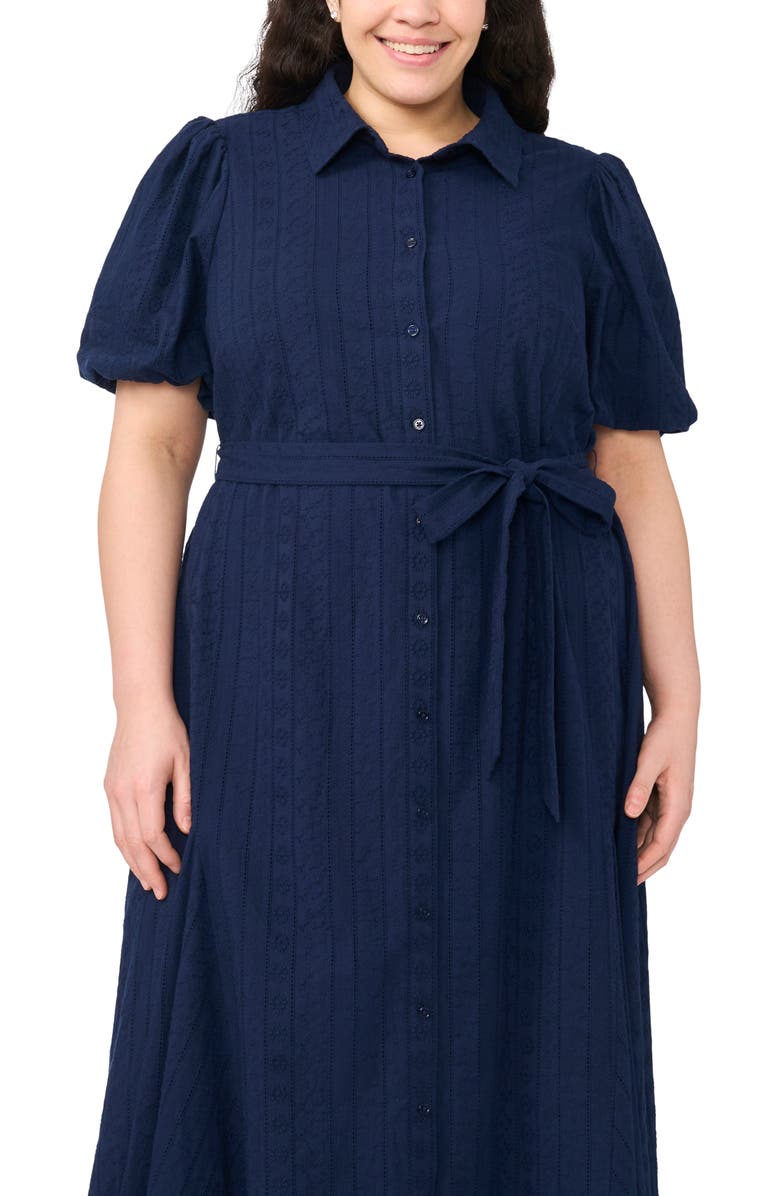 CeCe Embroidered Tie Waist Maxi Shirtdress, Alternate, color, Classic Navy