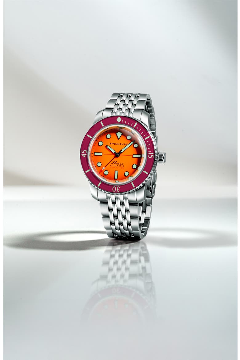 Fleuss 40 Sunset Amber Automatic Bracelet Watch, 40mm, Alternate, color, ORANGE