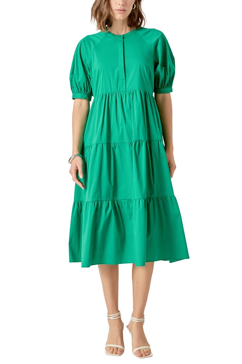 Puff Sleeve Dress, Main, color, KELLY GREEN