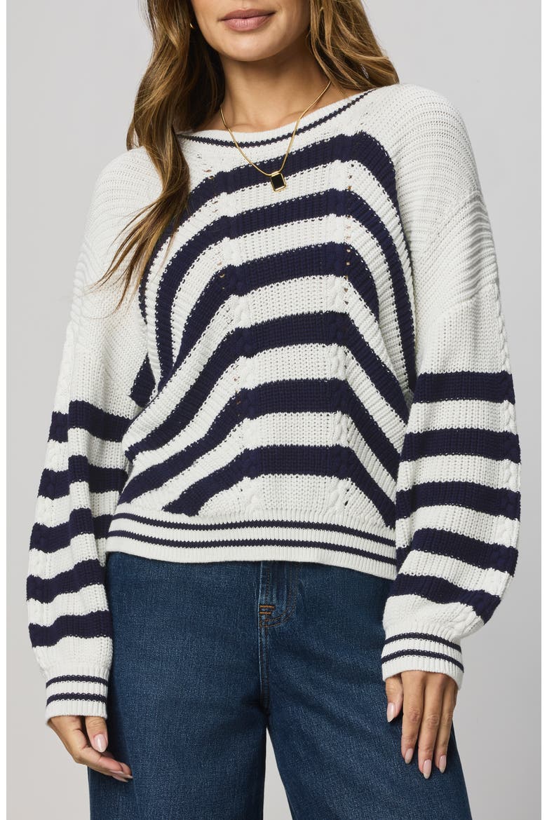 Vienna Chevron Cotton Sweater, Main, color, WHITE/ NAVY BLUE