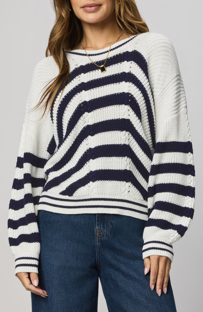 Splendid Vienna Chevron Cotton Sweater, Main, color, White/ Navy Blue