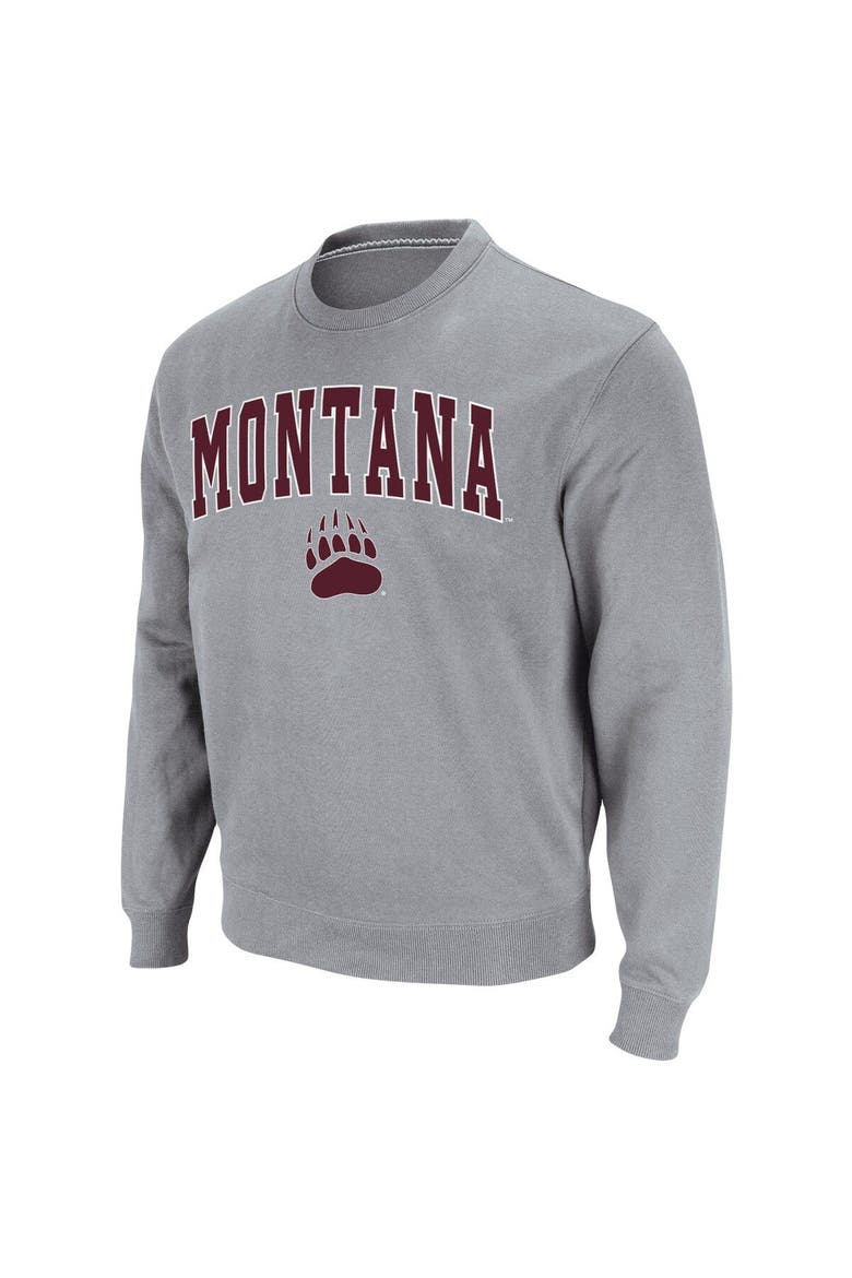 Men's Colosseum Heathered Gray Montana Grizzlies Arch & Logo Tackle Twill Pullover Sweatshirt, Alternate, color, Heather Gray