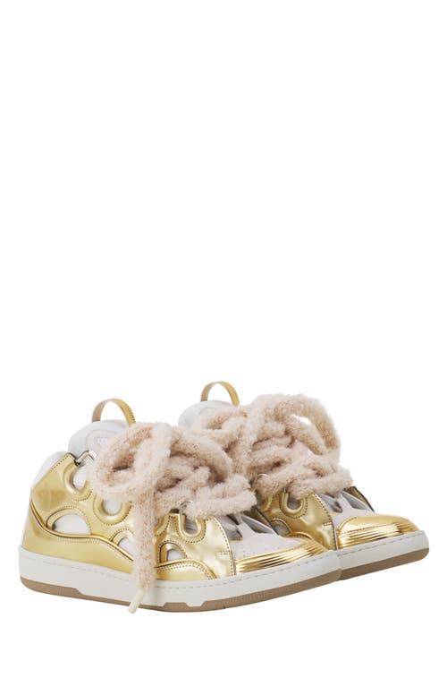 Lanvin Curb Metallic Leather Sneakers With Mesh Laces In Gold