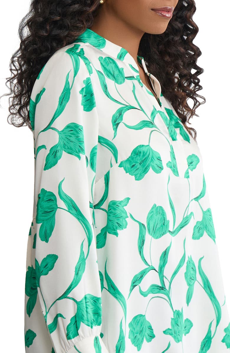 Jones New York Floral Long Sleeve Popover Shirt, Alternate, color, White Sand Multi