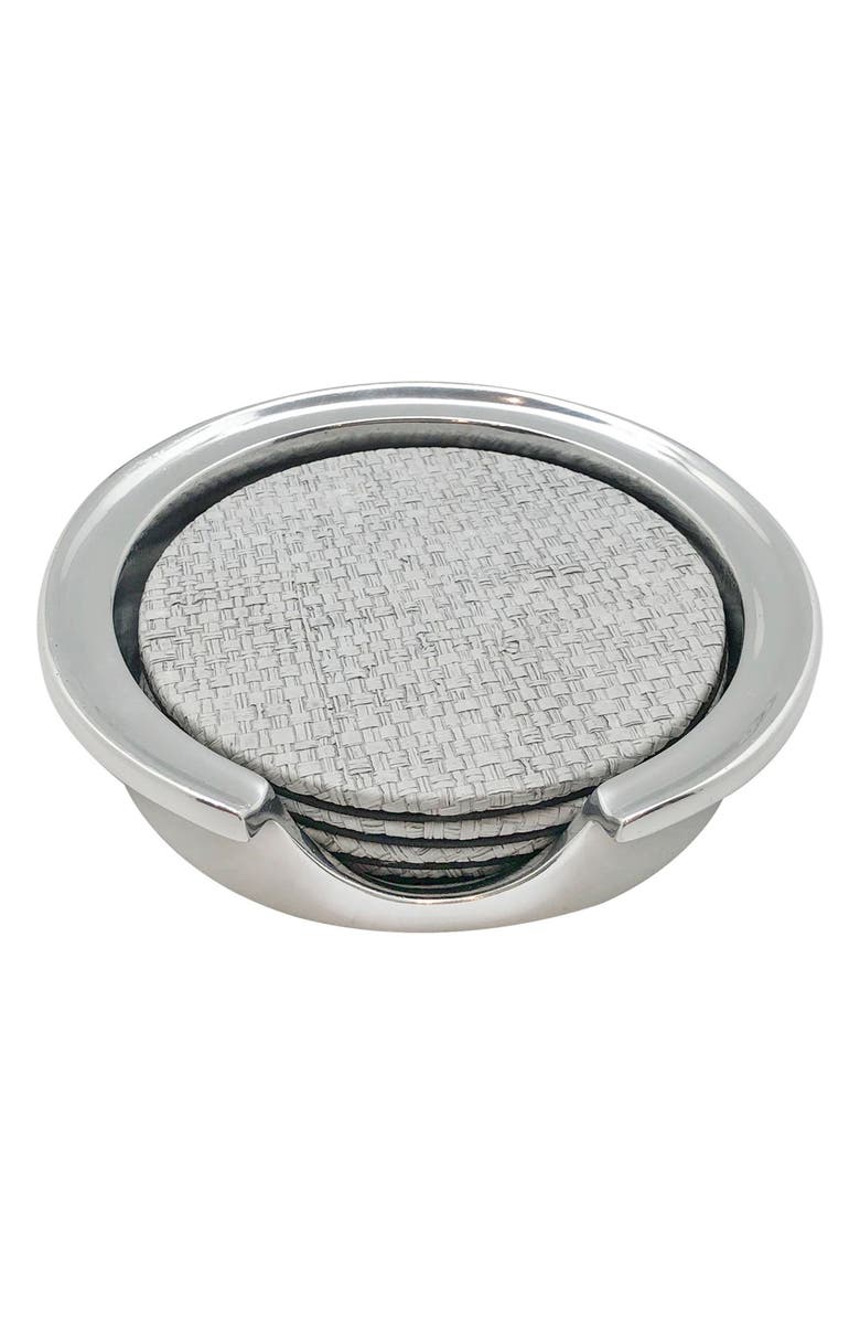 Mariposa Faux Grasscloth Signature Coaster Set, Main, color, Gray