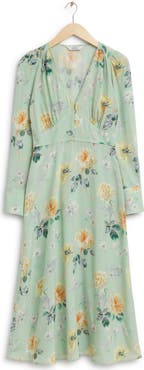 & Other Stories Floral Print Long Sleeve Midi Dress