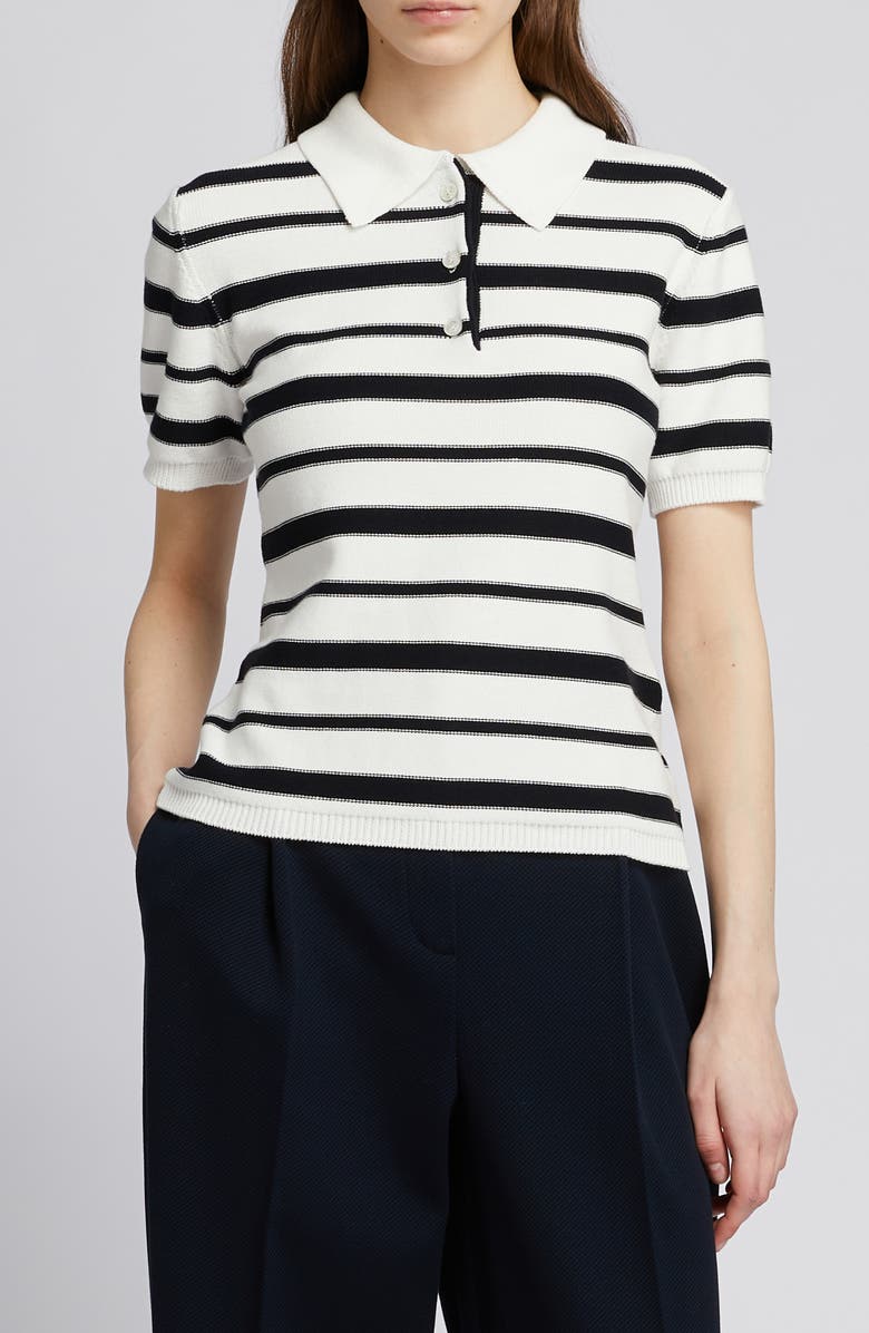 MM by Max Mara Carioca Stripe Polo Top, Main, color, Optical White