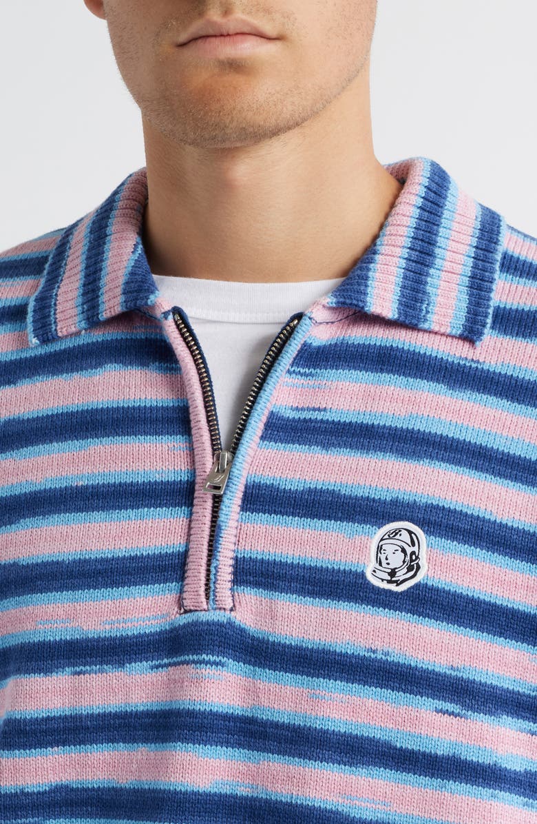 Billionaire Boys Club Curve Stripe Cotton Quarter Zip Graphic Sweater, Alternate, color, Navy Peony