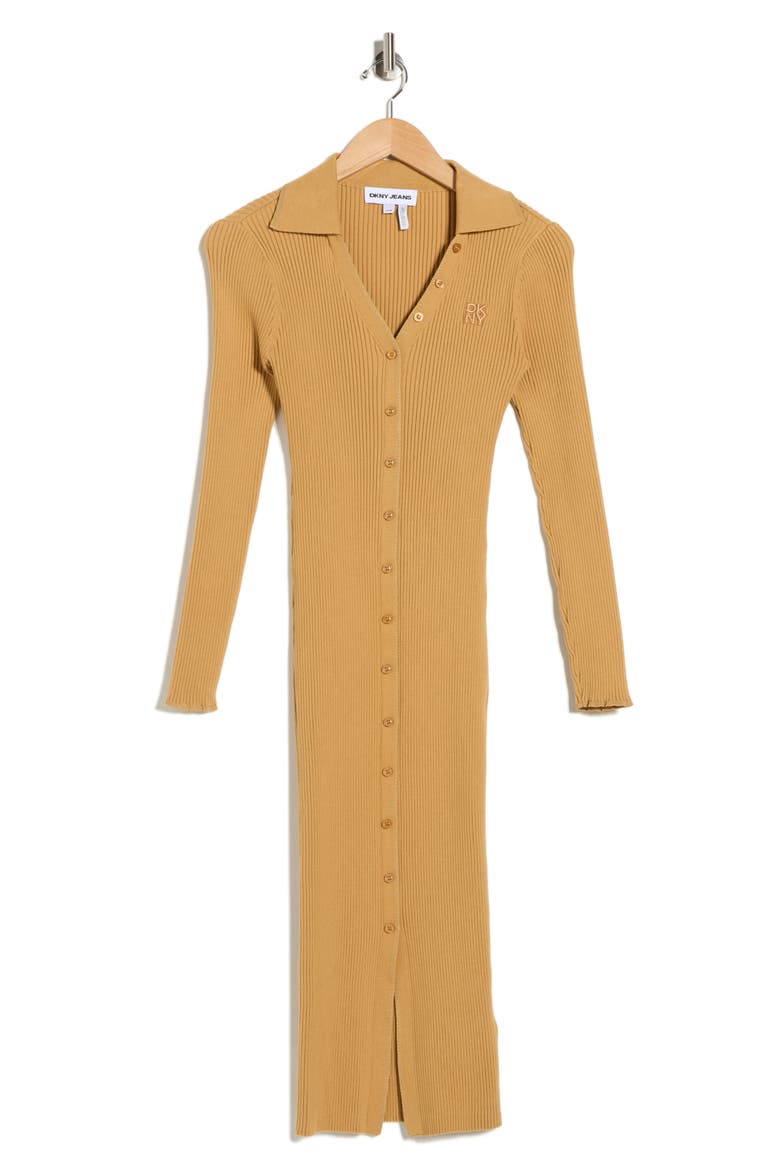 Long Sleeve Rib Polo Dress, Alternate, color, WHISKEY