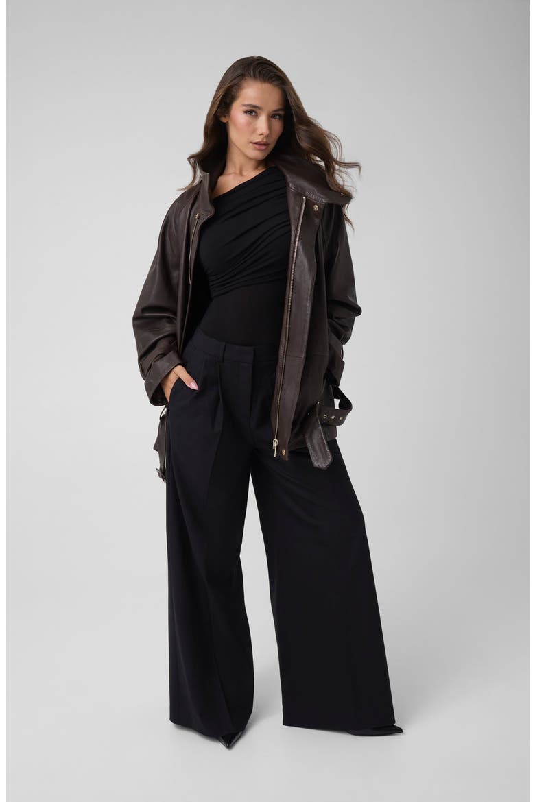 Belted Leather Jacket, Alternate, color, BROWN