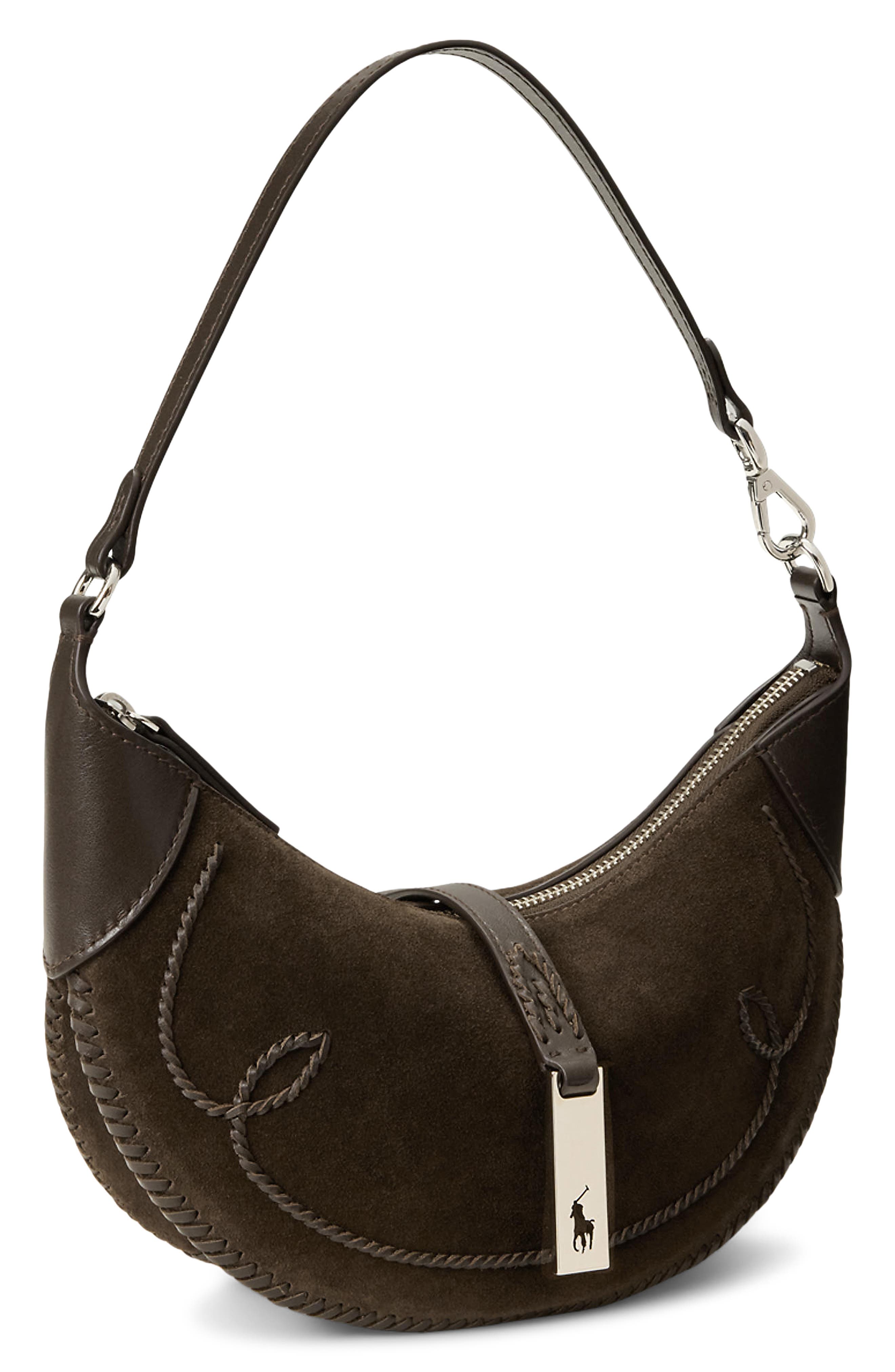 Mini Polo ID Whipstitch Suede & Leather Shoulder Bag, Alternate, color, CHOCOLATE/TOBACCO