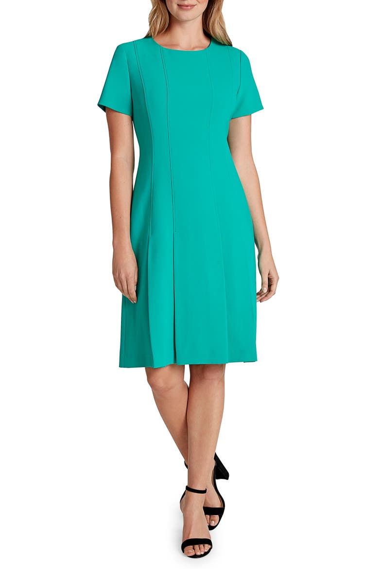 Crepe Fit & Flare Dress, Main, color, DYNASTY GREEN
