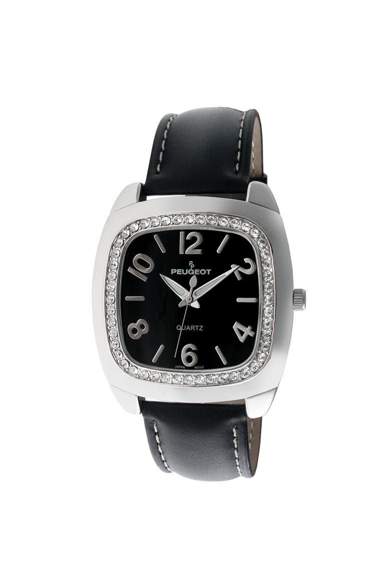 Boyfriend Crystal Bezel Leather Watch- 40MM, Main, color, Black
