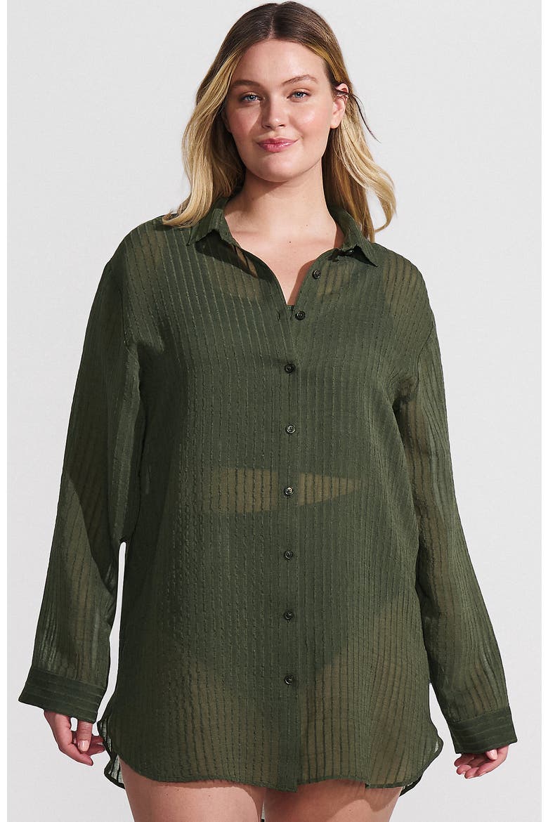 Cotton Gauze Button Down Swim Cover-up Shirt Dress, Main, color, Rich Olive Green