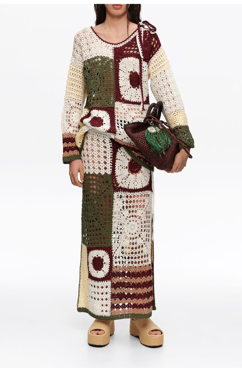 Bimba y Lola Straight Multicolored Crochet Sweater, Alternate, color, Dark Green