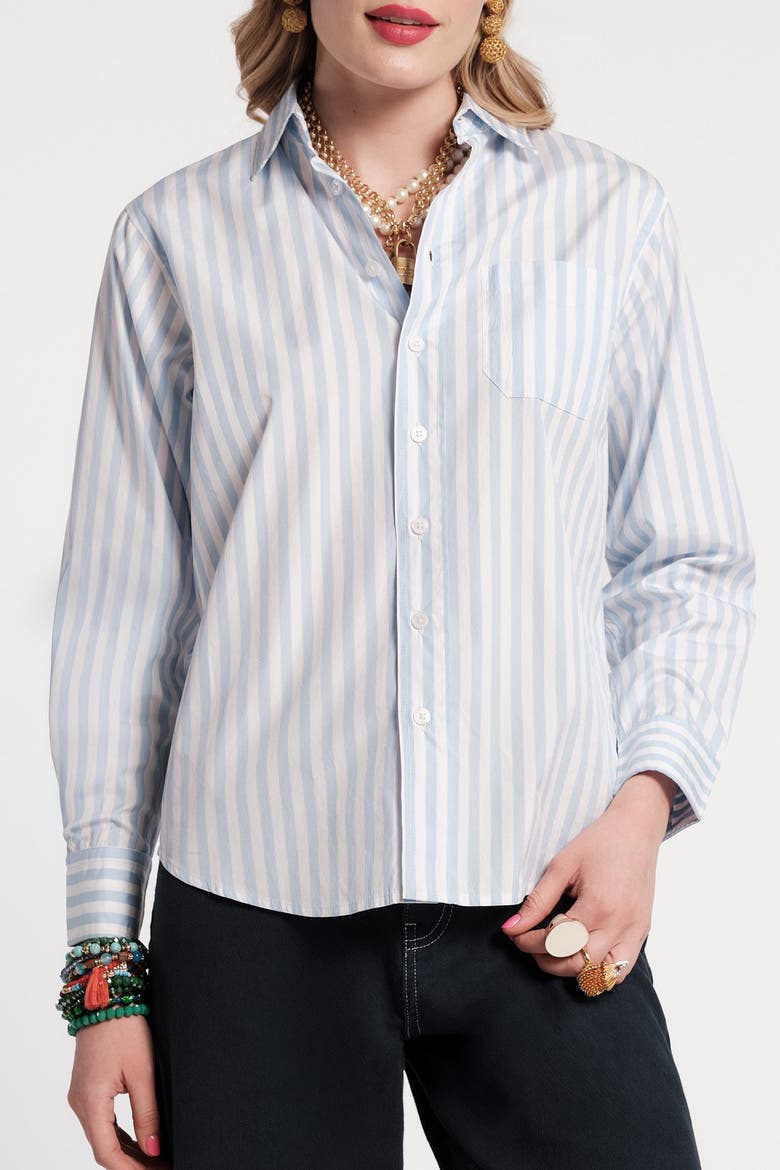 Perfect Button Down Stripe, Main, color, Oyster/Light Blue