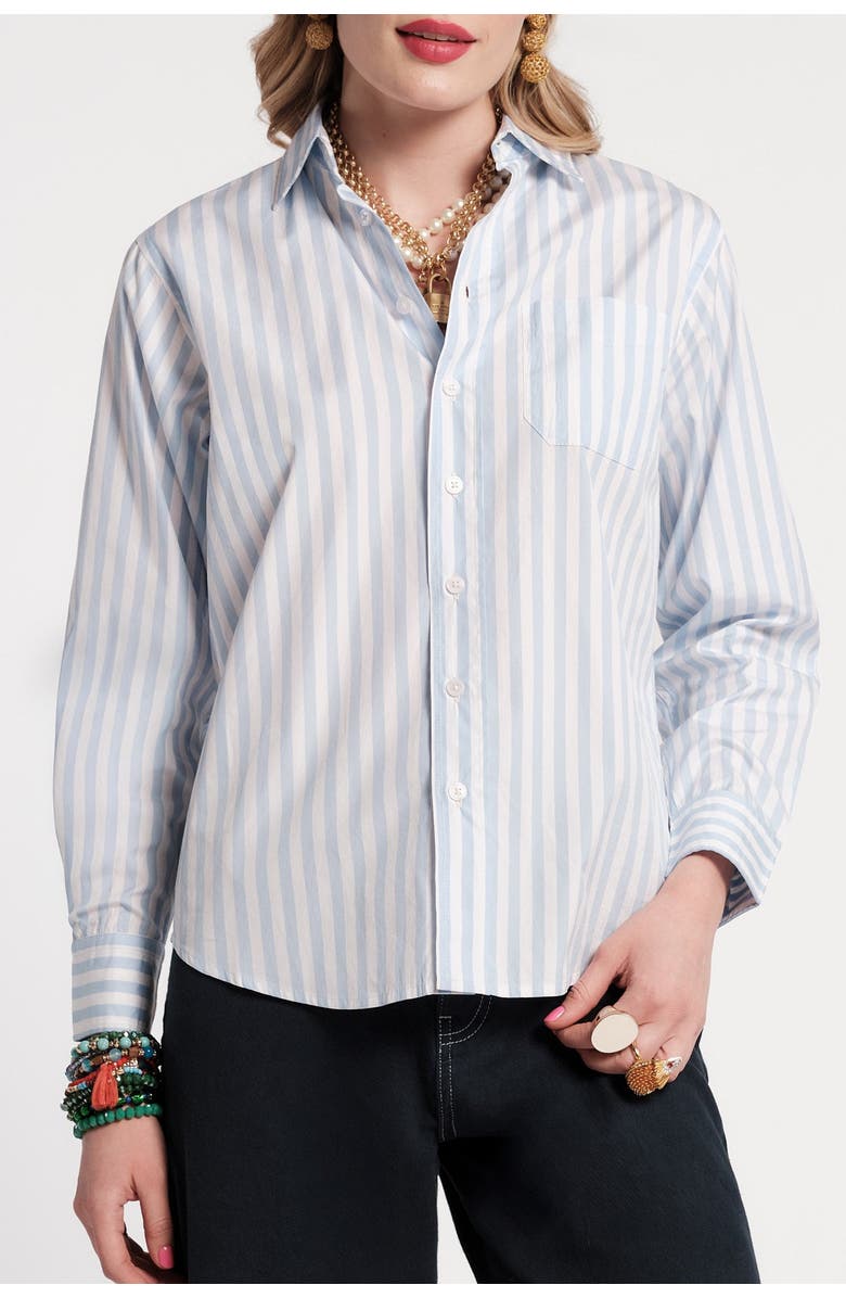 Frances Valentine Perfect Button Down Stripe, Main, color, Oyster/Light Blue