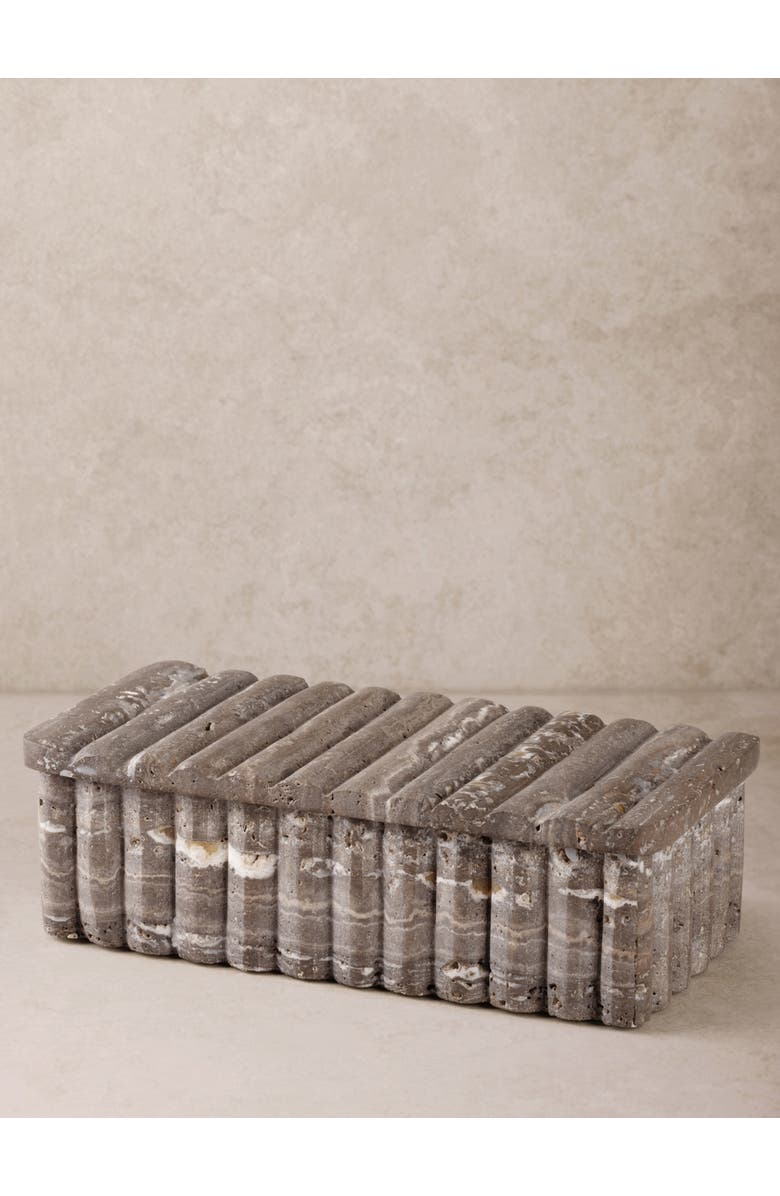 GAURI KOHLI Cuba Decorative Box, Main, color, Fossil Gray Travertine
