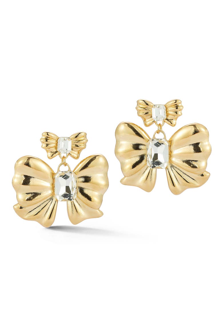 Bow Drop Earrings, Main, color, GOLD